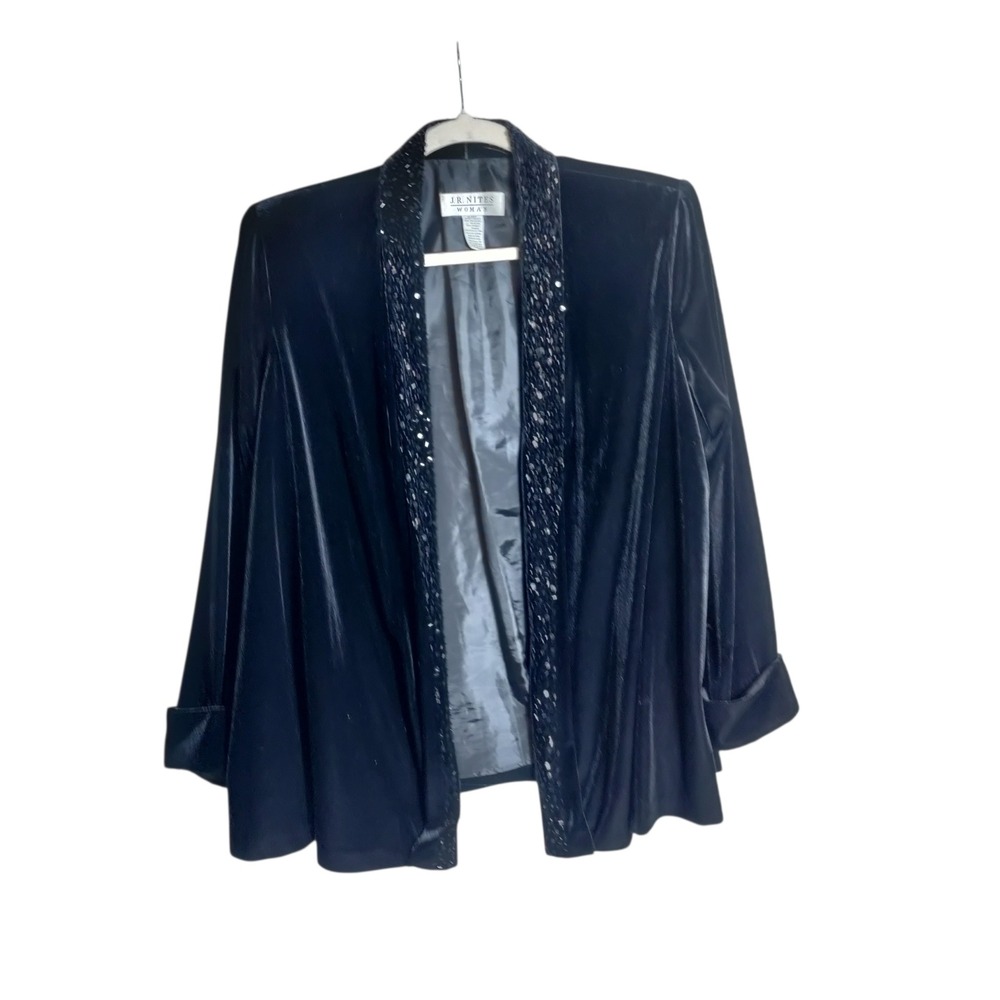 JR Nites Woman Black Velvet Beaded Sequin Evening Jacket Plus Size 2X Formal